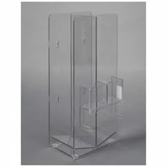 Wall-mounted cryo box holder made of clear PETG for organizing and securing cryo boxes. Holds up to 14 boxes, with overall dimensions of 15 in height, 8 1/4 in width, and 5 3/8 in length. Clear material allows visual inventory checks without opening boxes.