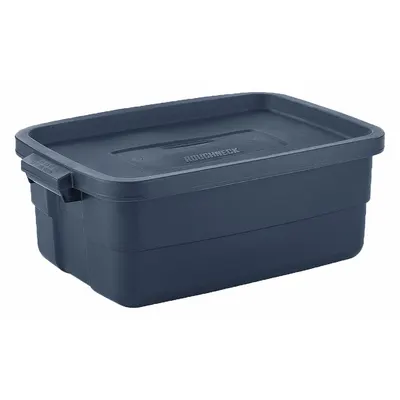 RUBBERMAID Storage Tote: 10 gal, 23 7/8 in x 15 7/8 in x 8 7/8 in, Dark Blue/Metallic Body - Colored Totes with Snap-On Lids