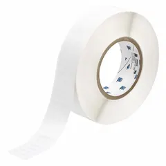 This precut label roll is made of polyester with a white gloss finish, measuring 1 29/64 inches by 1/4 inch. It is designed for use with the BBP11 printer series. Typical applications include asset identification, cable marking, and general industrial labeling where durable, high-contrast labels are required.