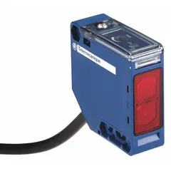 Rectangular photoelectric sensor with a non-terminated 2 m cable. Operates on 24-240V AC and 24-240V DC. Suitable for object detection in industrial automation, packaging, material handling, and conveyor systems.