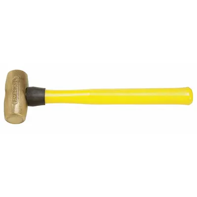 AMERICAN Brass Mallet: Fiberglass Handle, Textured Grip, 3 lb Head Wt, 1 1/2 in Dia - Brass Mallets