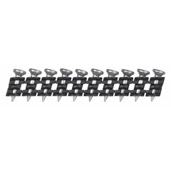 Collated metal connector nails for fastening steel connectors in framing and construction. 1/2-inch length, zinc-plated, flat, smooth steel with diamond point. Pack of 1000.