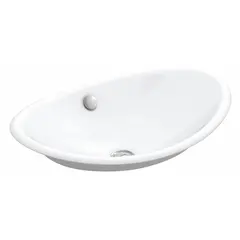 This KOHLER above counter mount bathroom sink is made of cast iron with a white finish. It measures 20 3/4 inches in length and 14 1/4 inches in width, with no faucet holes, requiring a separate wall-mounted or deck-mounted faucet. Suitable for installation on a vanity or countertop in residential or commercial washrooms.