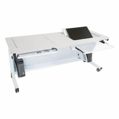 VERSADESK Standing Desk: White, Wood, 60 in Overall Wd, 30 in Overall Dp - Manual Adjustable-Height Desks