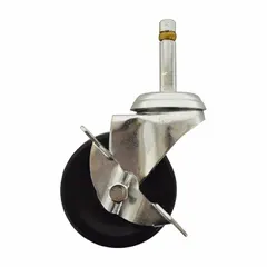 Swivel caster with side brake and stem mounting. Silver frame. Compatible with Drive Medical part number 15801SD. Used on healthcare beds and similar medical equipment requiring controlled mobility and locking.