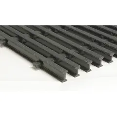 Fiberglass pultruded grating with nominal size 5 ft x 12 ft (WxL). Designed for structural flooring, walkways, and platforms in corrosive environments where acid resistance and high strength-to-weight ratio are required.