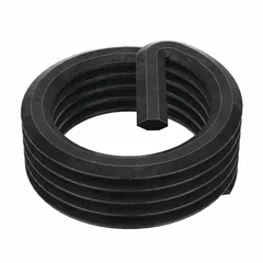 Free-running tanged helical insert for M14-1.25 fine metric threads. Made from 12L14 steel with black oxide finish, overall length 7.8 mm. Used to repair or reinforce tapped holes in metal, providing strong threads in softer materials. Pack of 6.