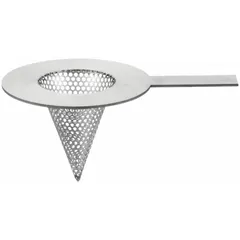 Temporary strainer with 304 stainless steel body, 3 in pipe size, 4 in length, and 5 1/4 in flange diameter. Used in piping systems during commissioning, maintenance, or startup to filter debris and protect downstream equipment such as pumps and valves.