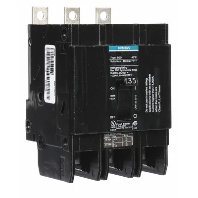 SIEMENS BQD335 Miniature Circuit Breaker, 35 A, 480V AC, 3-Pole, Bolt-On - BQD Series, Bolt-On Siemens Miniature Circuit Breakers