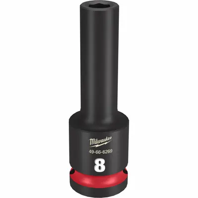 MILWAUKEE Deep Impact Socket: 1/2 in Drive Size, Metric, 8 mm Socket Size, 6-Point - 1/2" Drive Impact Sockets