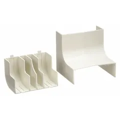 This 90-degree internal elbow is designed for use with BaseTrak PB3 multichannel raceways. It provides a directional change for routing cables around corners in surface raceway installations. The non-metallic construction in Office White matches standard raceway systems. Dimensions: 4-1/2 inches wide by 1-3/4 inches high.