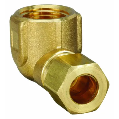 PARKER Compression Fitting Elbow: 3/8 in OD x 3/8 in Pipe Fitting Size, Compression x FNPTF - Standard Sleeve Brass Compression Fittings