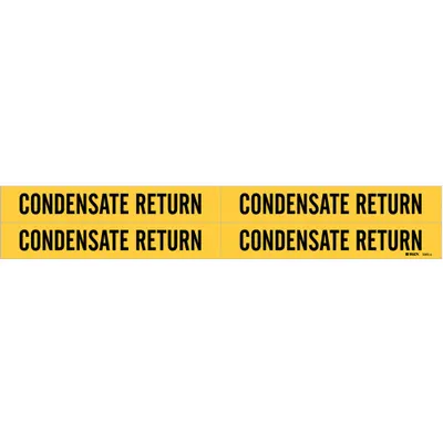 BRADY Pipe Marker: Condensate Return, Yellow, Black, Fits 3/4 to 2 3/8 in Pipe O.D. - Condensate Return Adhesive Pipe Markers