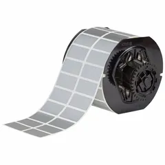 Thermal transfer precut label roll with 3,300 acrylic permanent adhesive labels. Each label measures 3/4 in x 1 1/2 in. Designed for use with the i5300 printer series. Suitable for industrial identification, asset tracking, and facility labeling applications requiring a permanent mark.