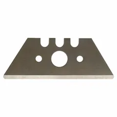 Steel utility blades with a straight edge and round tip, 2 inches long and 3/4 inch wide. Sold in a pack of 100. Commonly used for cutting cardboard, plastic, and light materials in packaging, warehousing, and construction settings.