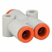 SMC Push-Fit Wye Fitting: 1/4 in OD x 1/4 in OD x 5/16 in OD Size, Polybutylene Terephthalate, White (MPN KQ2U07-09A)