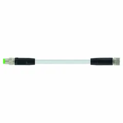 Double-ended cordset with M8 straight male and female connectors, 3 pins, 24 AWG wire, and 0.6 m gray PVC cable. Rated IP67 for dust and water ingress protection. Suitable for connecting sensors and actuators in industrial automation and control systems where flexing and space constraints are factors.