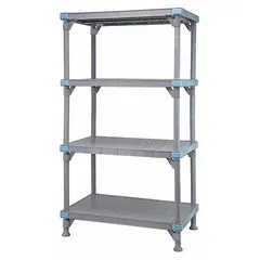 QUANTUM STORAGE SYSTEMS Shelving Unit: 60 in x 24 in, 62 in Overall Ht, 4 Shelves, Quick-Adjust (MPN QP246062SS-4). Key specifications — Resistance Properties: Salt Water-Resistant; Shelf Adjustment Type: Quick-Adjust; Frame Material: Polypropylene; Shelving Material: Polypropylene; Brand: QUANTUM STORAGE SYSTEMS.