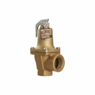Watts Relief Valve: FNPTF x FNPTF, 3/4 in x 1 in, Iron, 75 psi Max. Op Pressure - ASME Section XIII Hot Water Pressure Relief Valves