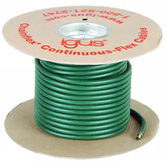 This CHAINFLEX CF6 continuous flexing control cable features 5 conductors (20 AWG) plus a ground conductor, copper conductors with black/white numbered insulation, and a PVC jacket. Rated 600 V, it is oil and grease resistant and cRUus certified. Suitable for fixed, flexible, and e-chain applications with minimum bend radii of 4x, 5x, and 6.8x outer diameter respectively.