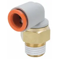 SMC Push-Fit Elbow Fitting: 1/2 in OD x 1/2 in Pipe Size, Push-to-Connect x MNPT, Brass, White (MPN KQ2L13-37AS)