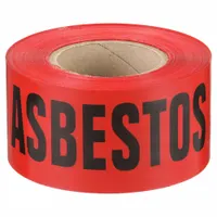 This polypropylene barrier tape measures 3 inches wide by 500 feet long and displays a black 'Danger Asbestos Removal' legend on a yellow background. It is used to cordon off areas where asbestos removal is in progress, clearly communicating the specific hazard to restrict unauthorized access and alert personnel