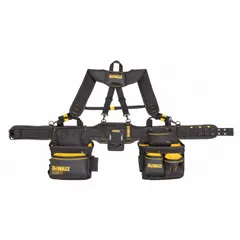 This padded tool rig from DEWALT is designed for carpentry applications. It features 25 pockets for organizing tools and fasteners, and fits waist sizes from 34 to 50 inches. The black belt provides comfort and convenience on the job site.