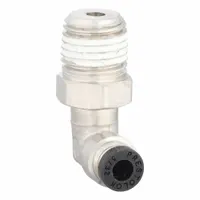 PARKER Push-Fit Elbow Fitting: 5/32 in OD x 1/4 in Pipe Size, Push-to-Connect x MNPTF, Brass, Silver (MPN W169PLP-5/32-4)
