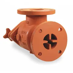 Suction diffusion strainer with cast iron body, 304 stainless steel screen, and Buna-N seal. Outlet connection size 2-1/2 in with flat face flanges. Overall length 10-7/8 in. Used in piping systems to filter debris from fluids, protecting pumps and downstream equipment.