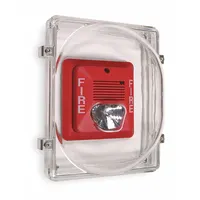 Clear polycarbonate protective cover for indoor wall-mounted strobe units. Flush mount style with included mounting hardware. Water resistant. Guards against physical damage and dust in commercial and industrial environments