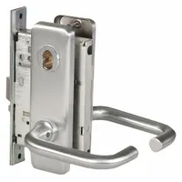 This office lever lockset features a satin chromium-plated stainless steel finish with a chrome appearance. It is ADA compliant for accessibility and includes an interchangeable core for key control. Designed for commercial interior doors, it is suited for applications requiring lever operation and key management