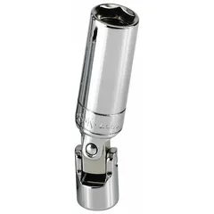 This 9/16 in SAE flex spark plug socket features a 6-point, standard profile and a 3/8 in drive. The chrome finish resists corrosion. The flex design allows access to spark plugs in confined engine compartments and at awkward angles.