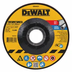 This Type 27 depressed center cut-off wheel is constructed with aluminum oxide abrasive and 60 grit for general-purpose cutting of carbon and stainless steel. The 4-1/2" diameter, 0.045" thickness, and 7/8" arbor size suit portable angle grinders. Common applications include metal fabrication, maintenance, and repair work.