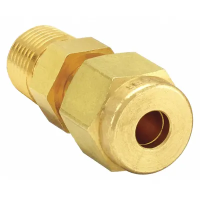 PARKER Compression Fitting Adapter: 1/8 in OD x 1/4 in Pipe Size, Compression x MNPT - Single-Ferrule Brass Compression Fittings