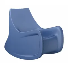 This floor-mount rocking chair features a midnight blue polyethylene seat and includes arms. Designed for single-seat use, it is suitable for commercial or residential seating applications where durability and easy cleaning are required. Meets UL 94 HB and ISO 22196 standards.