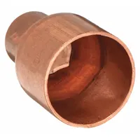Wrot copper sweat fitting adapter for connecting 1 1/2 in CTS to 3/4 in CTS copper tubing. FTG x Cup configuration with no center stop. Used in plumbing and HVAC systems for reducing line sizes in potable water or hydronic heating applications