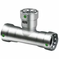 VIEGA MEGAPRESS Crimp Tee Fitting: 1 1/4 in Pipe x 1 1/4 in Pipe x 1 in Pipe Size, EPDM (MPN 90915)