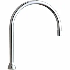 This arc gooseneck spout is made of brass with a polished chrome finish. It features a swivel design and an aerated flow rate of 2.2 gpm. Mounting hardware is included. Suitable for commercial kitchens, laboratories, and wash stations.