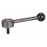 Steel low-profile adjustable tension lever with a threaded stud. Features a 3/8"-16 thread, 25 mm thread length, and 100 mm overall length. Used for clamping and positioning in jigs, fixtures, and workholding setups where space is limited