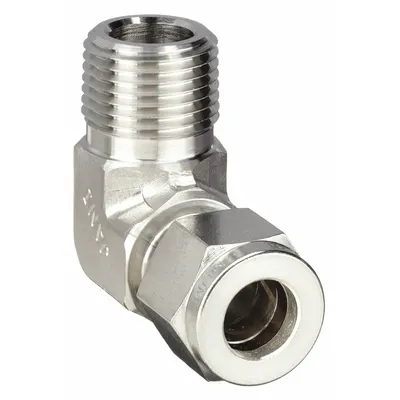 PARKER Compression Fitting Elbow: 1/2 in OD x 1/2 in Pipe Fitting Size - Double-Ferrule Stainless Steel Fittings