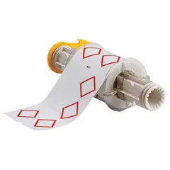 This precut label roll features red GHS/CLP 4A diamond symbols on white vinyl with acrylic adhesive. Each label measures 4 3/32 in x 6 3/32 in and is compatible with the BBP85 printer series. The no-legend design allows custom printing for chemical hazard labeling in industrial facilities.