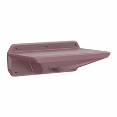 Wall-mounted desk constructed of polyethylene in burgundy. Overall dimensions: 30 in wide, 18 in deep, 11 in high. Suitable for use in workshops, warehouses, and control rooms where a compact, chemical- and moisture-resistant work surface is required.