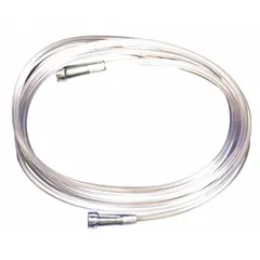 PVC nasal cannula for supplemental oxygen delivery. 7 ft tubing length connects to oxygen source. Suitable for clinical or home-care use.