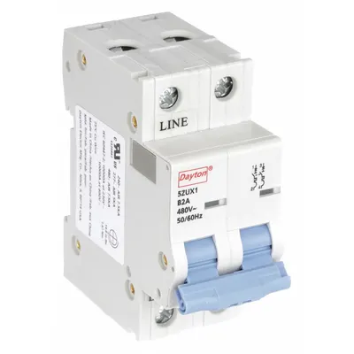 Dayton Supplementary Protector: 2 A Amps, 7.5kA at 480V AC, Screw Clamp, NDB2-63 - B-Curve, 2-Pole UL1077 DIN Rail-Mount Supplementary Protectors