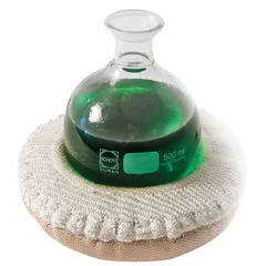 Fiberglass cloth heating mantle for uniform heating of round-bottom flasks in laboratory synthesis, distillation, and extraction. Maximum temperature 450°C, maximum wattage 500 W. Includes 3-inch lead wire; controller not included or required.