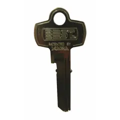 BEST B6 keyway type tubular door lock key blank made of brass with a nickel-plated finish. Designed for key duplication in compatible BEST lock systems. Contains 0 pins.