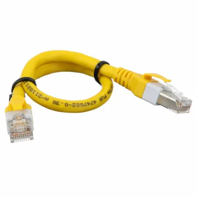 HARTING Cordset: Cat6a, RJ45 Male Straight x RJ45 Male Straight, 2 m Lg, PUR, Yellow - RJ45 Connector to RJ45 Connector Cordsets