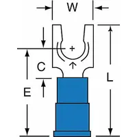 3M Fork Terminals: Blue, Vinyl, #10 Stud Size, 16 AWG – 14 AWG Wire Range, Locking Fork, 1,000 V (MPN MV14-10FLK)