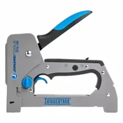 This staple gun is designed for securing low-voltage wire and cable. It features a straight drive mechanism and accepts staples with leg lengths of 1/4 in or 5/16 in. The tool body is made of stainless steel, and the overall length is 7 1/2 in. It accommodates staples with a crown width of 7 in or less.