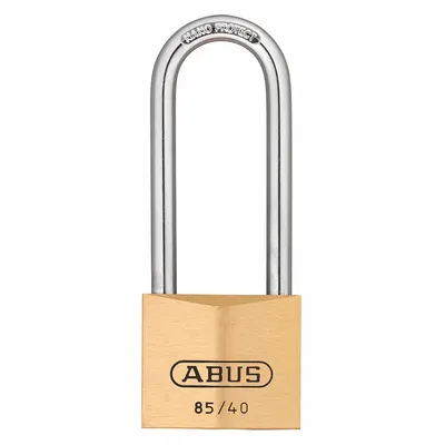 ABUS Padlock: Brass, Unfinished, Yellow, Long Shackle, Steel, 2 29/64 in Vert Clearance - Long Shackle Master Keyed Padlocks